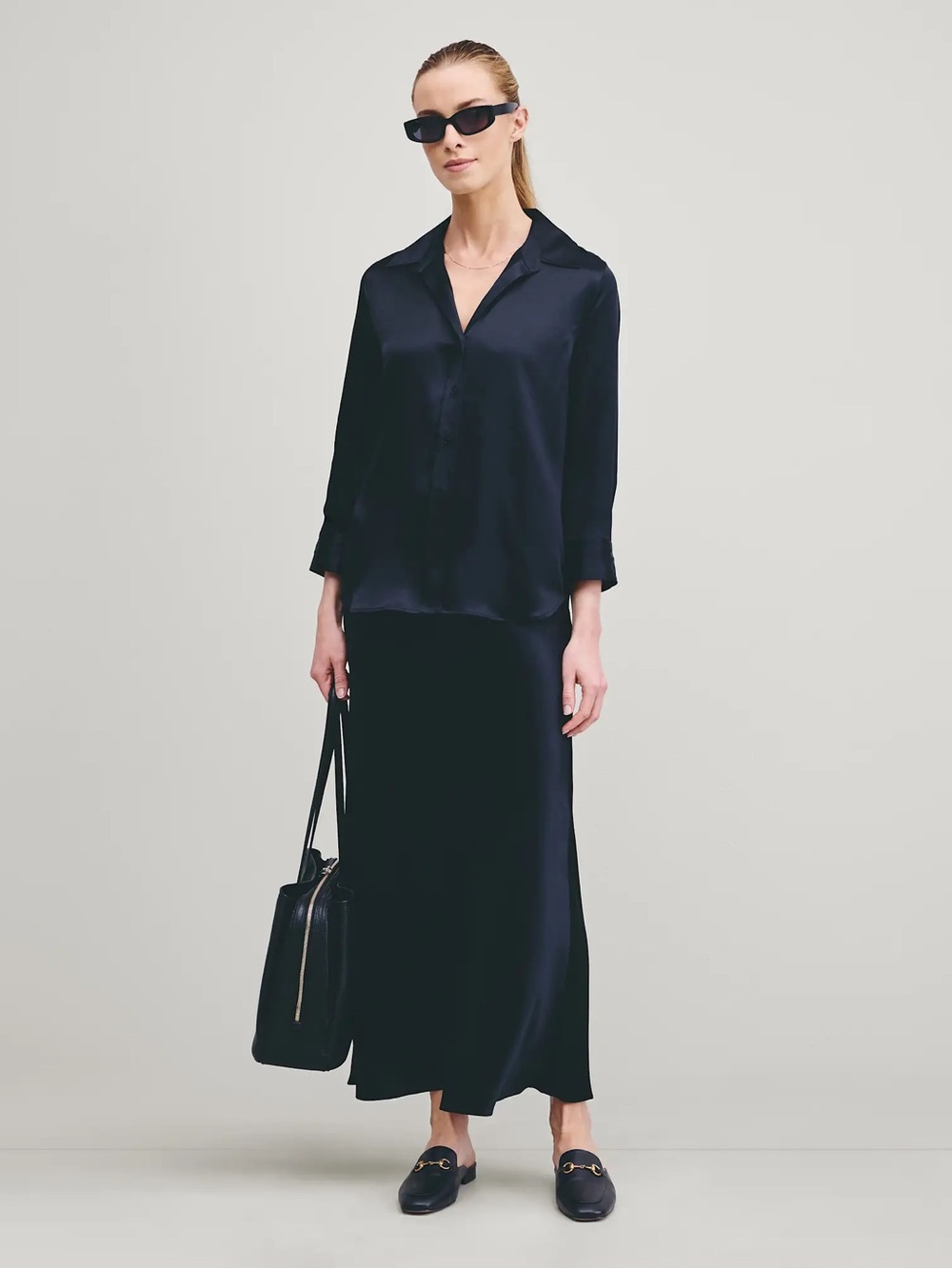 Satin High-Waist Black Midi Skirt - Picture 4 of 4